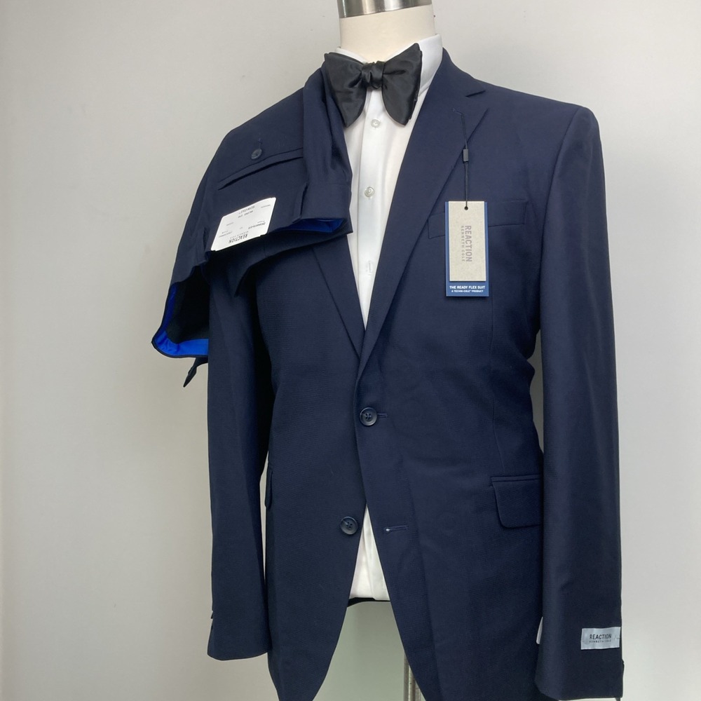 Kenneth Cole Reaction Men 2-pc Techni-Cole Suit Navy Jacket 44L Pant 37W 32L - Picture 7 of 14